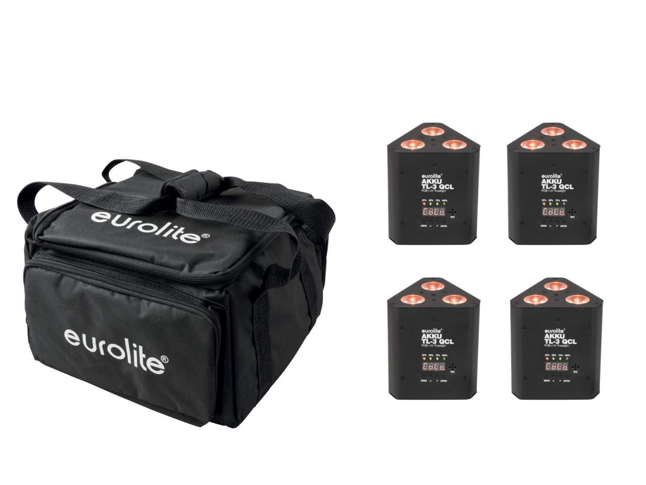 EUROLITE Set 4x AKKU TL-3 QCL RGB+UV Trusslight + SB-4 Soft Bag unter EUROLITE