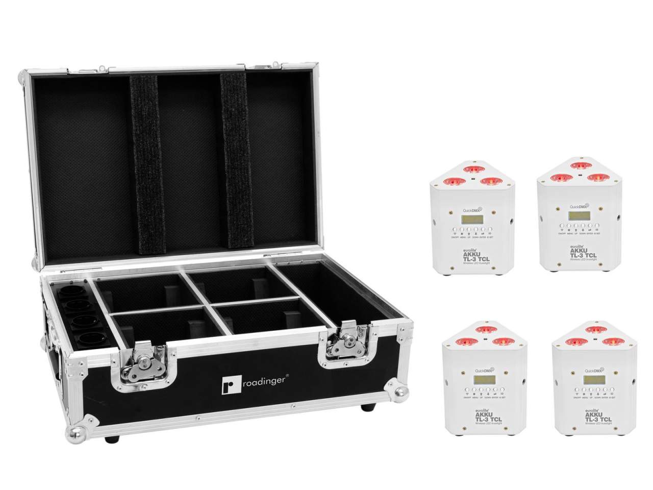 EUROLITE Set 4x AKKU TL-3 TCL weiss + Case mit Ladefunktion