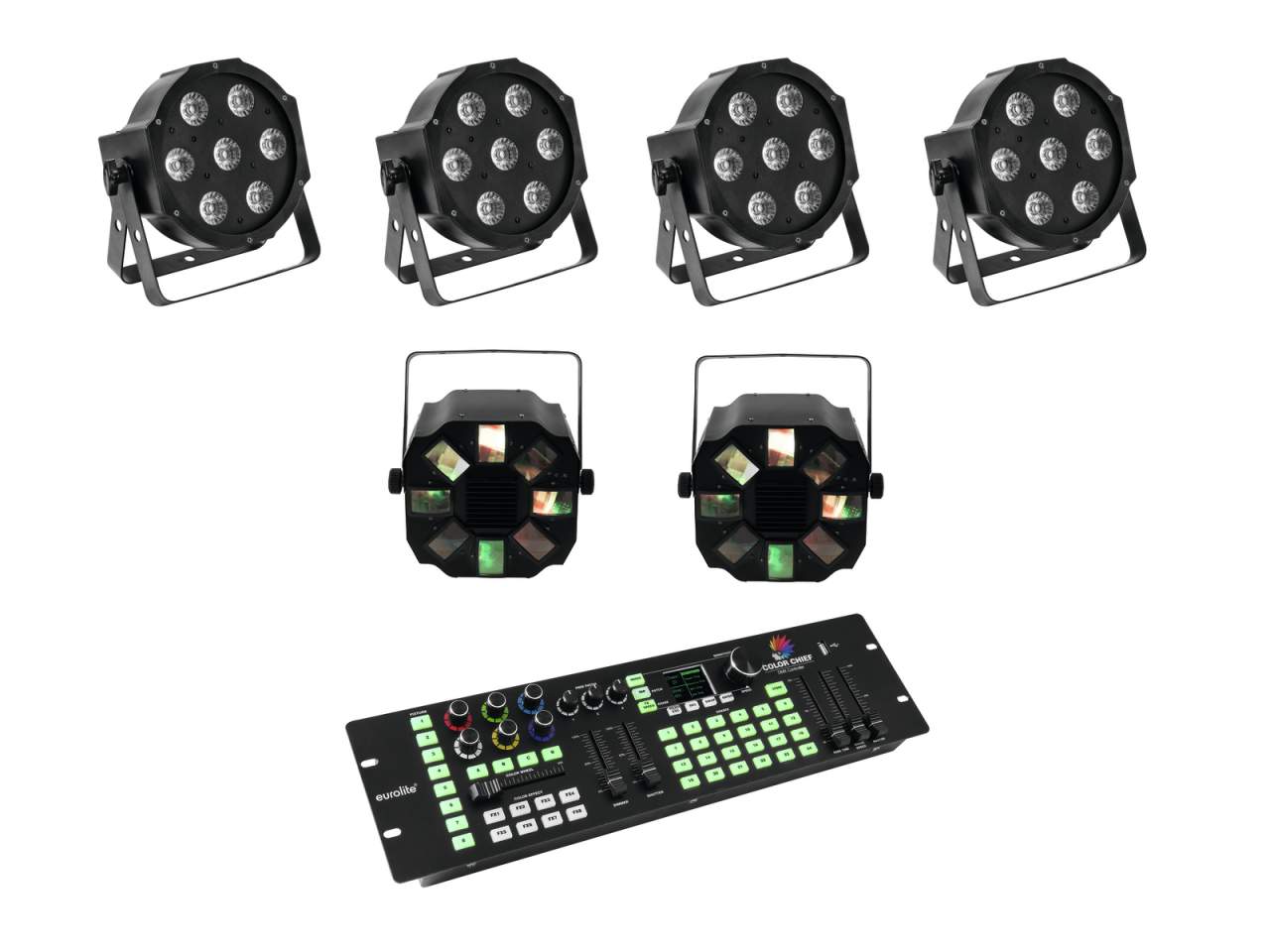 EUROLITE Set 4x LED SLS-7 HCL Floor + 2x LED FE-700 + DMX LED Color Chief Con-