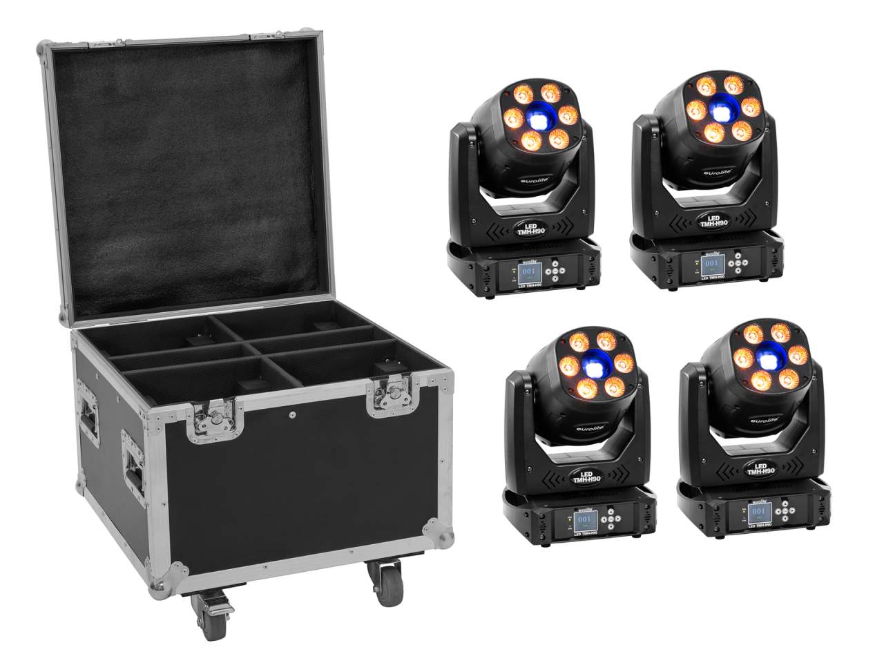EUROLITE Set 4x LED TMH-H90 + Case mit Rollen unter EUROLITE