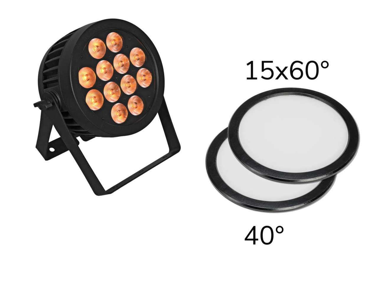 EUROLITE Set LED IP PAR 12x8W QCL Spot + 2x Diffusorscheibe (15x60- und 40-)